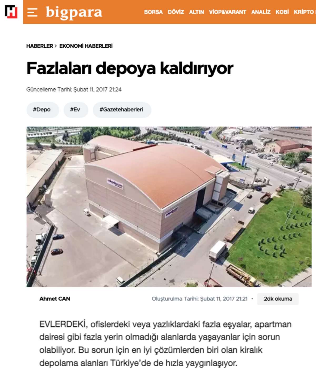 basında biz hürriyet bigpara depo haberi